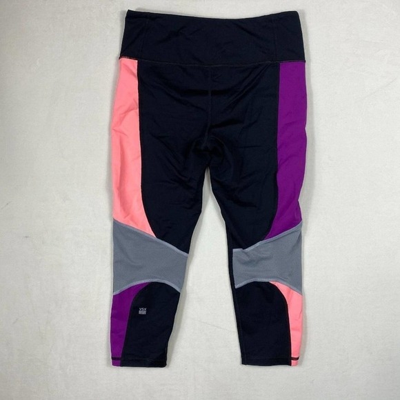 Victoria's Secret Cropped Color Block Black/Pink/Grey/Pink Mesh Leggings-Med - Picture 3 of 4